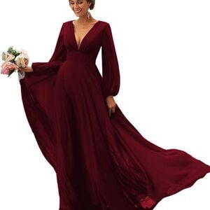 Pomuyoo Chiffon Burgundy Bridesmaid Dress